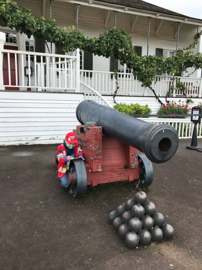 Cannon in front of Chief Factor's house at Fort Vancouver.