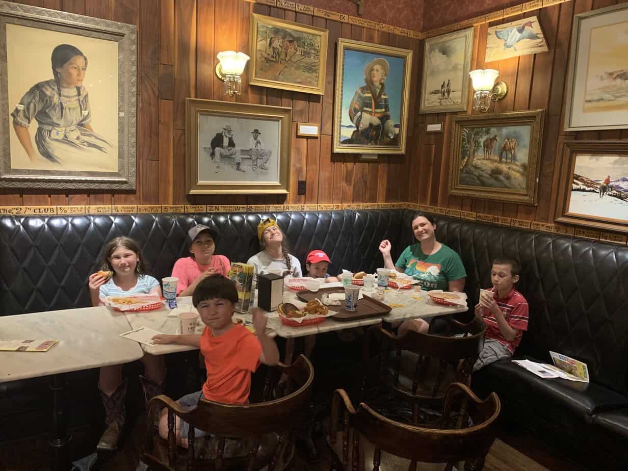 Family enjoying dinner at Wall Drug.