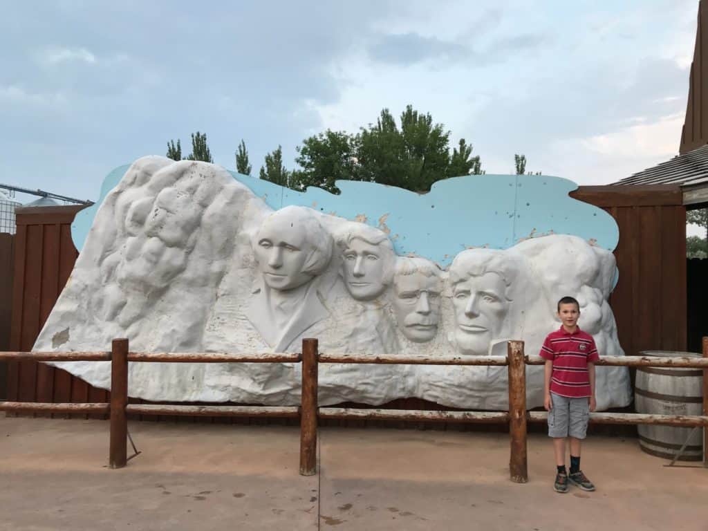 Mount Rushmore at Wall Drug. Where's Rocky and Bullwinkle? Wall drug is one of two restaurants in Badlands National Park.