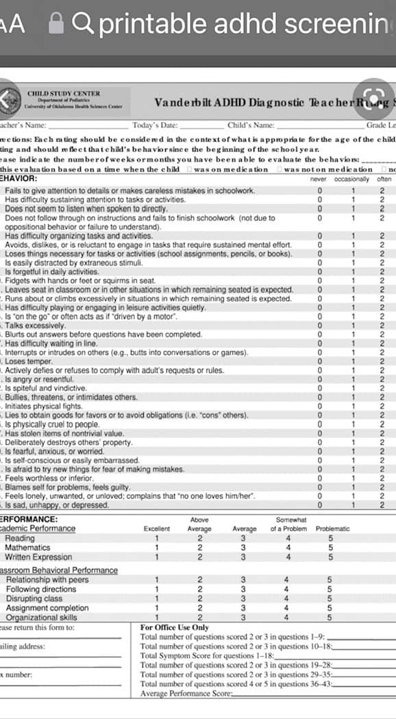 Vanderbilt ADHD Scale.