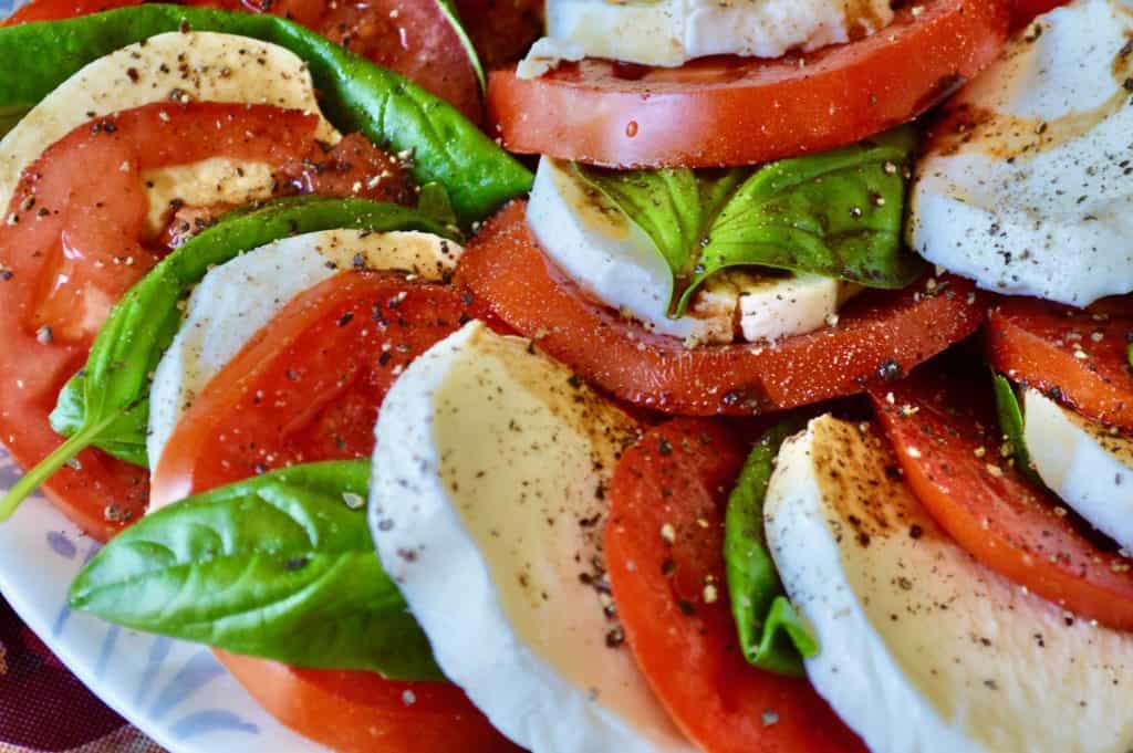Caprese salad is one of the great no cook camping meals.