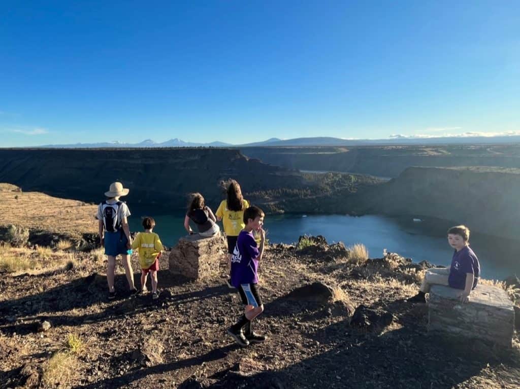 Kids overlooking Lake Billy Chinook at the Cove Palisades State Park, Oregon.
