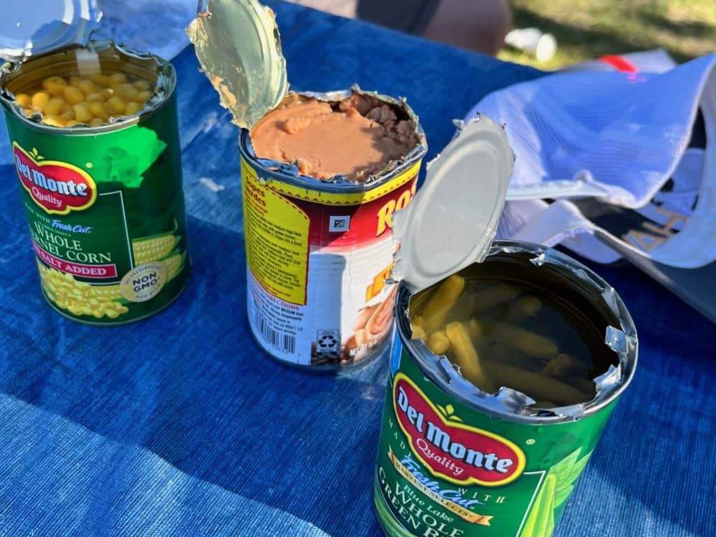 canned food. No cook camping meals.