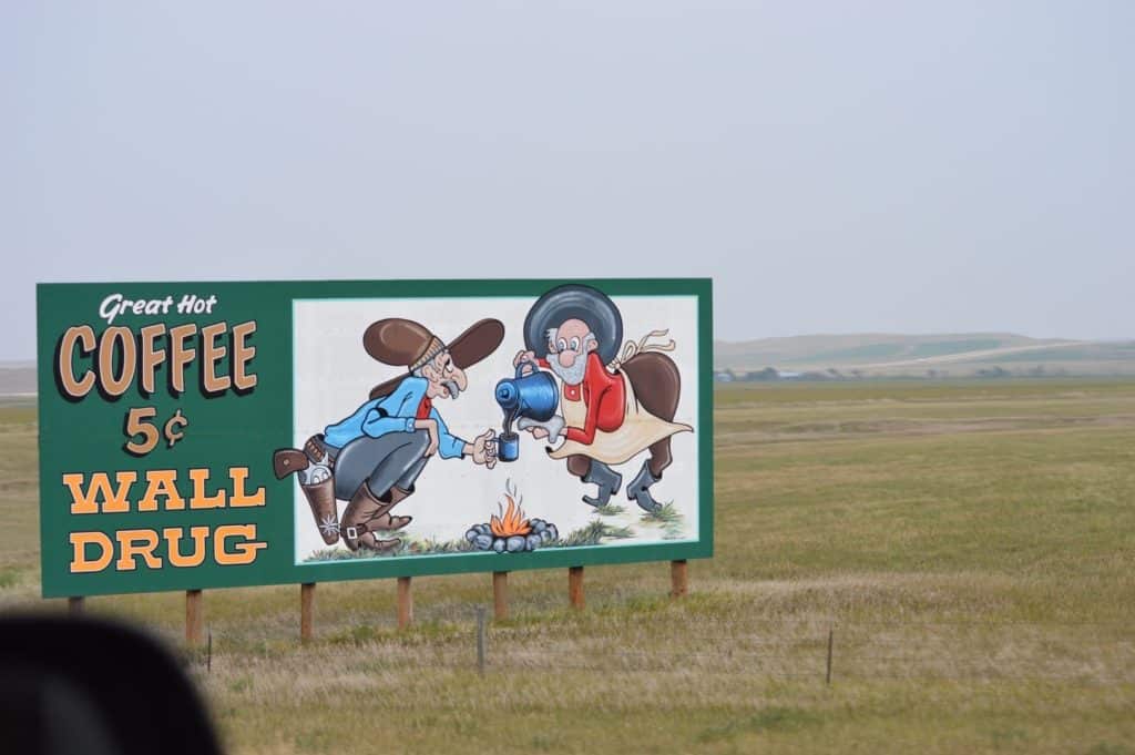 Wall Drug Sign. Wall Drug is one of the restaurants in Badlands National Park.