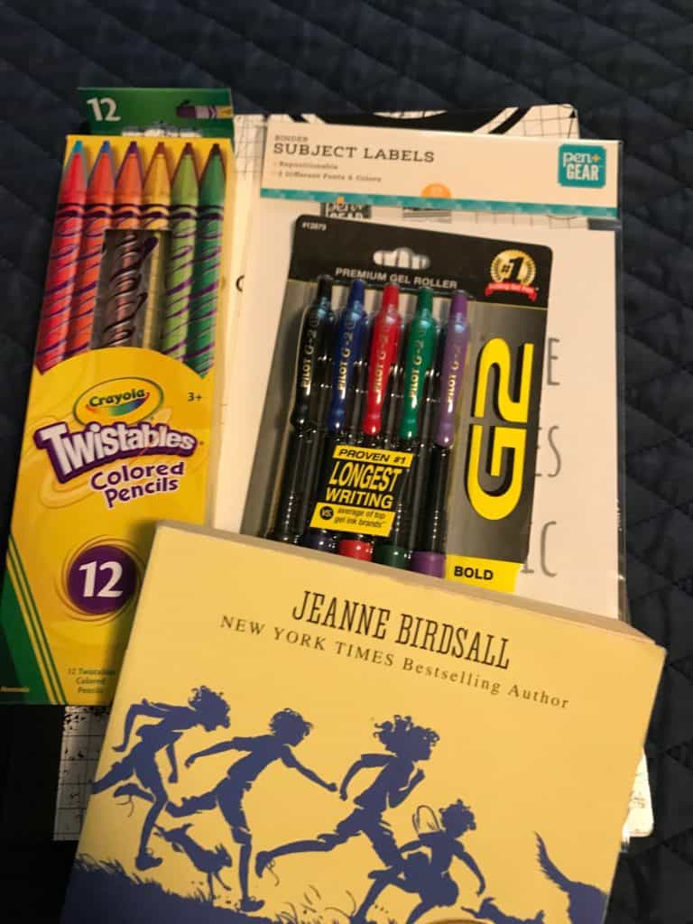 School supplies and a new book. Back to School Homeschool Ideas.