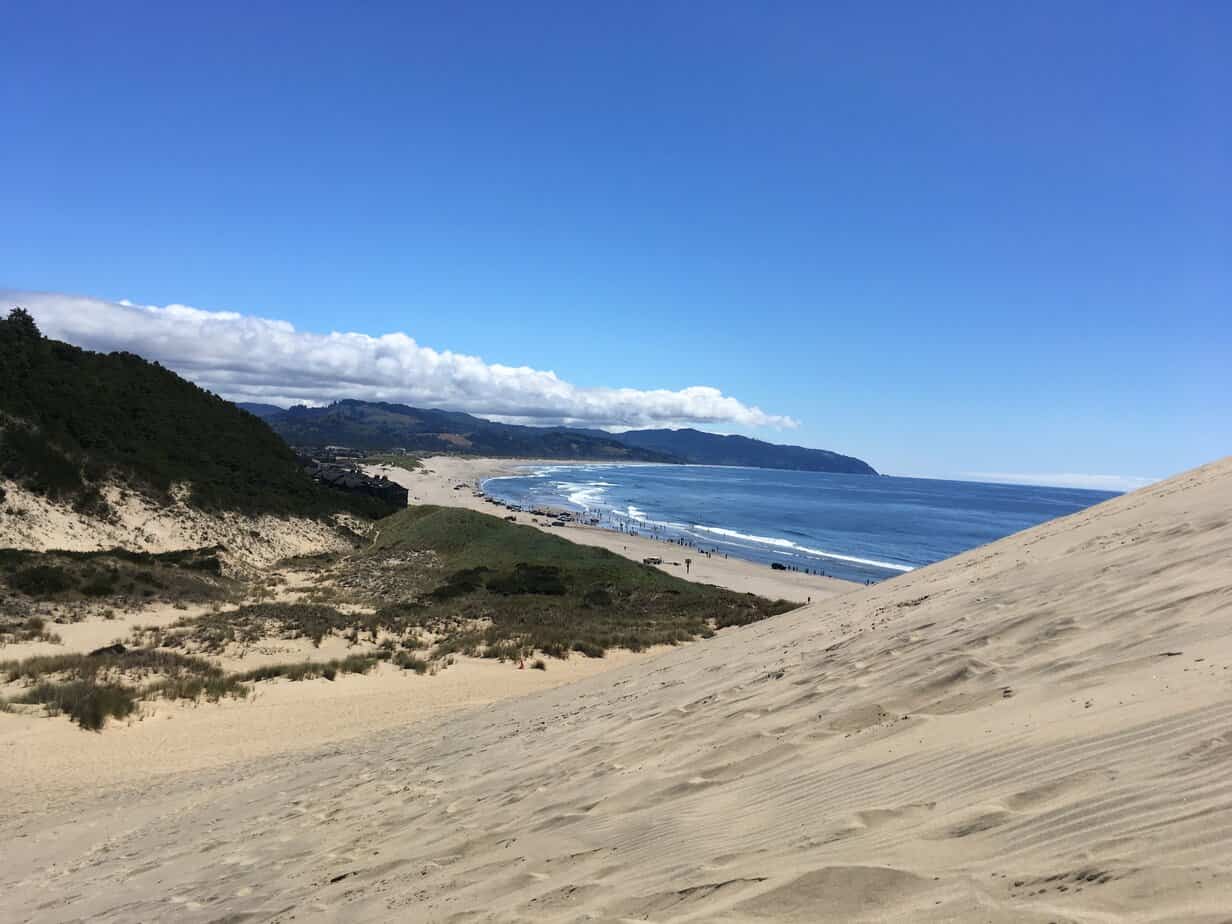 A beautiful view of the Oregon Coast as seen from the giant dune of Cape Kiwanda.