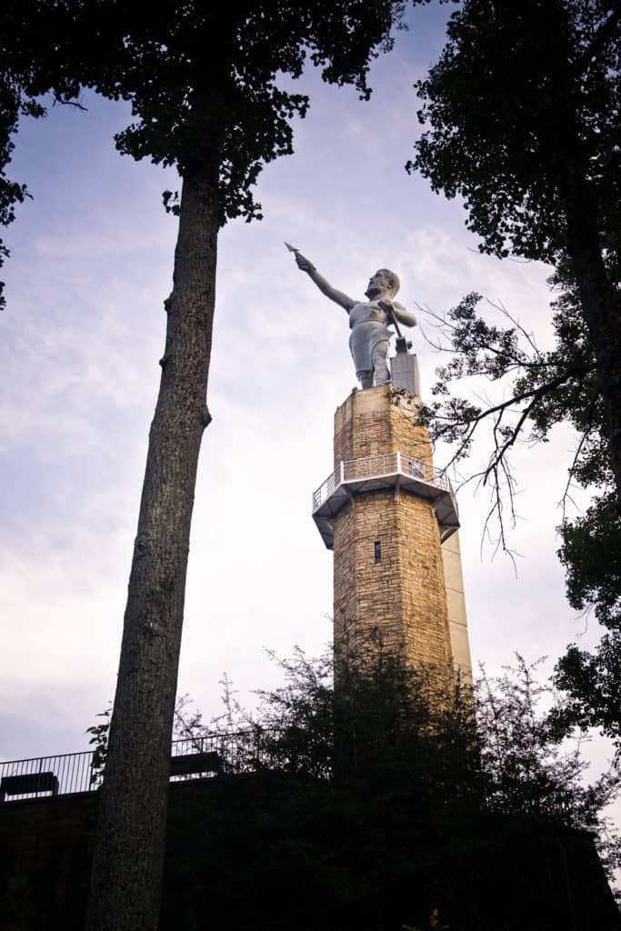 An enormous cast-iron statue of Vulcan towers above Birminghams Vulcan Trail. The Vulcan Trail is one of the 17 best hiking trails in Birmingham AL.