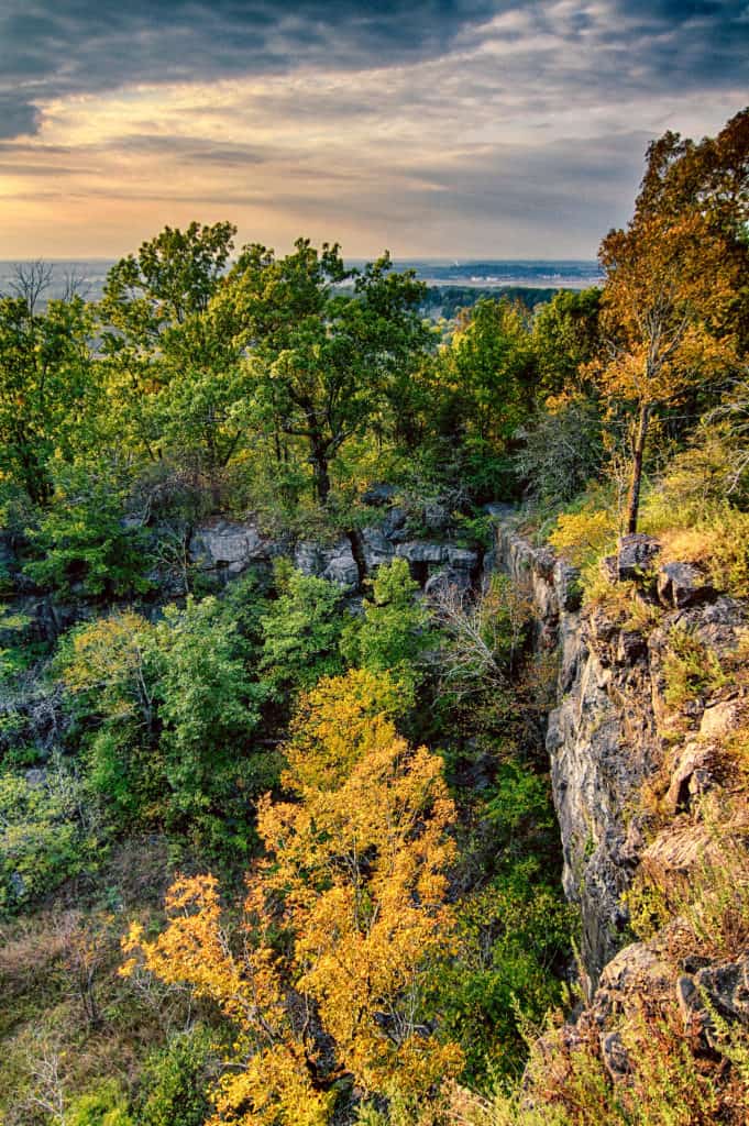 Beautiful fall colors contrast agains gray rocks at Ruffner Mountain's Quarry Trail.