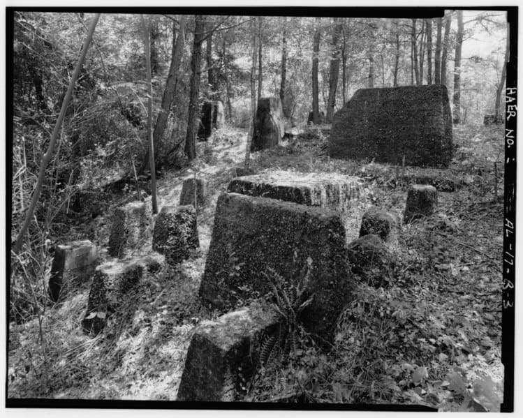 Cement and stone platforms are all that remain of a coal crushing site near the Five Mile Creek Trail.