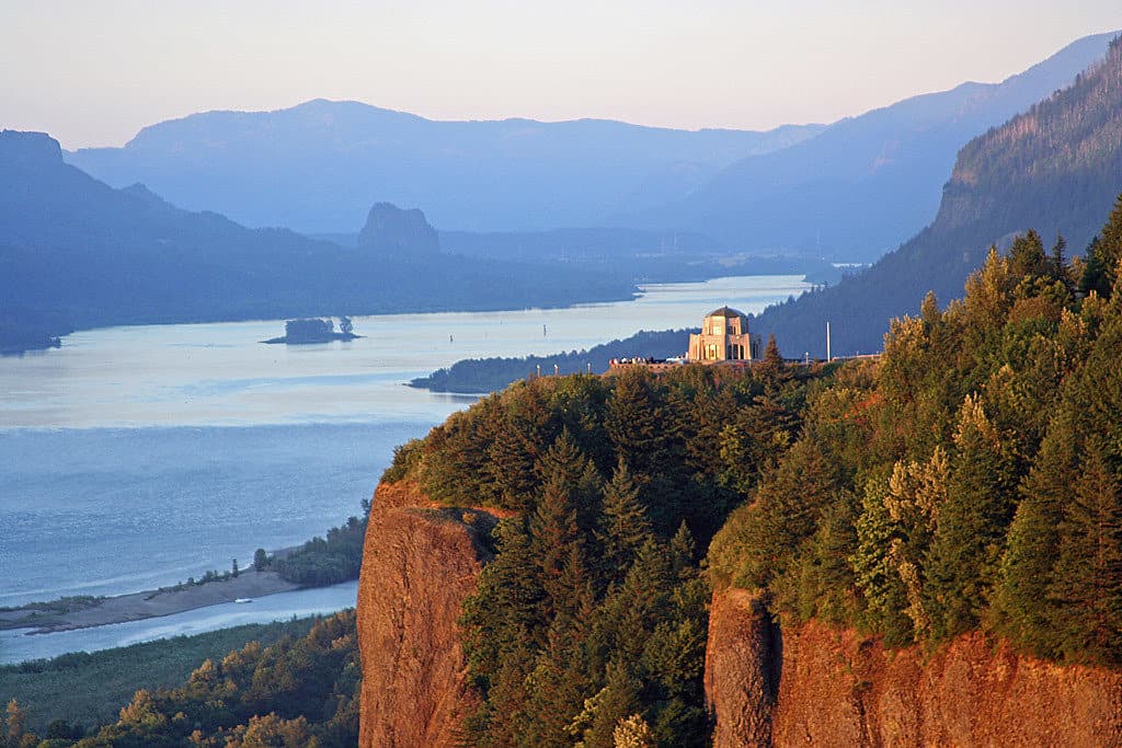 Sunshine lights up beautiful Crown Point in the Columbia Gorge National Scenic Area. The Columbia River Gorge is one of the 15 best Portland Oregon day trips for families.