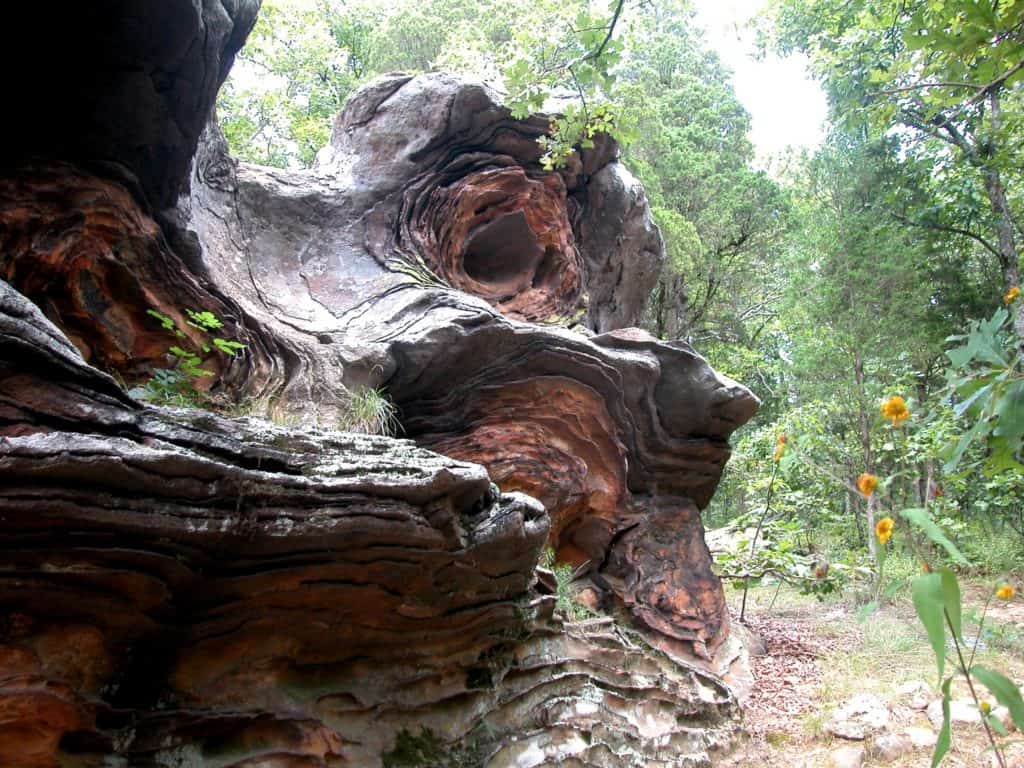 Eroded sandstone makes strange and fantastic shapes at Giant City State Park.