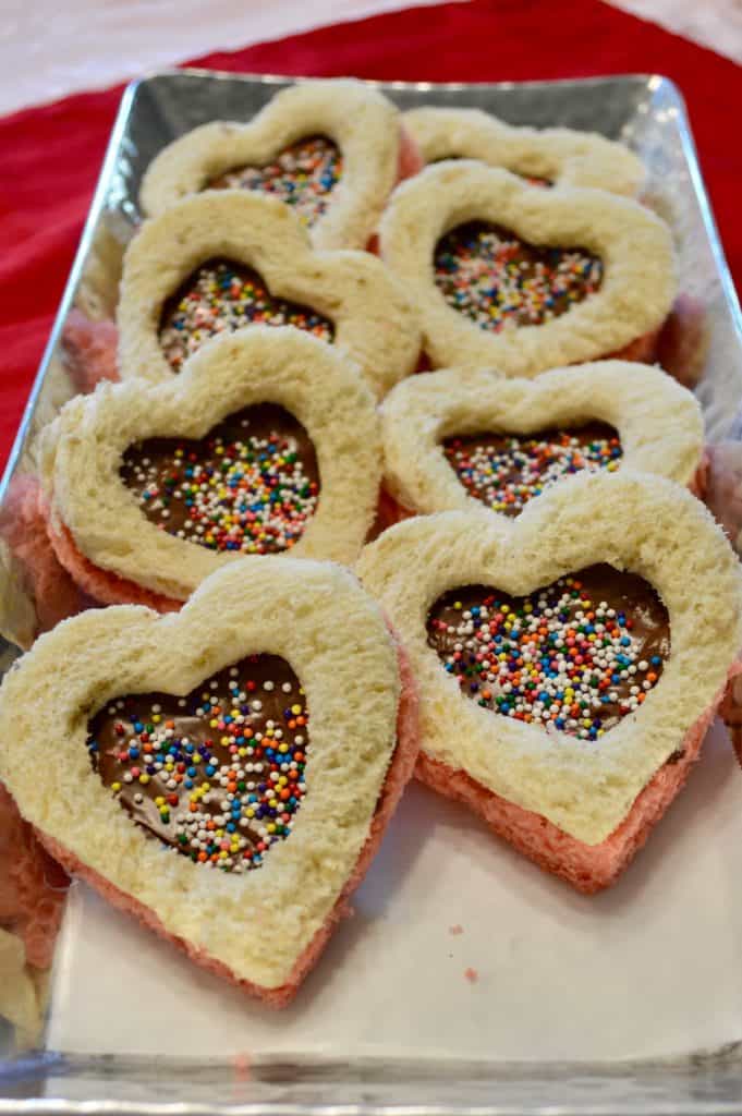 Heart shaped Nutella sandwiches