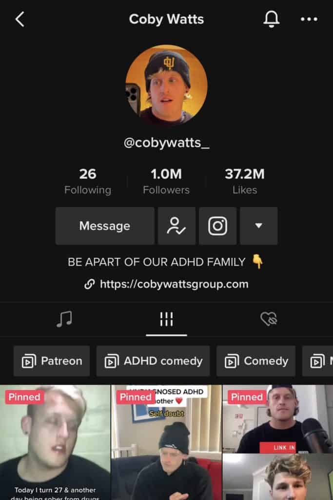 Coby Watts profile on TikTok. A fantastic ADHD resource.