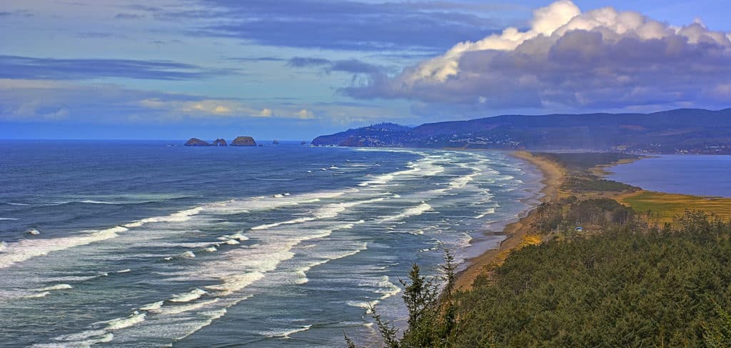 Waves wash against the the Netarts Spit at Cape Lookout State Park. 