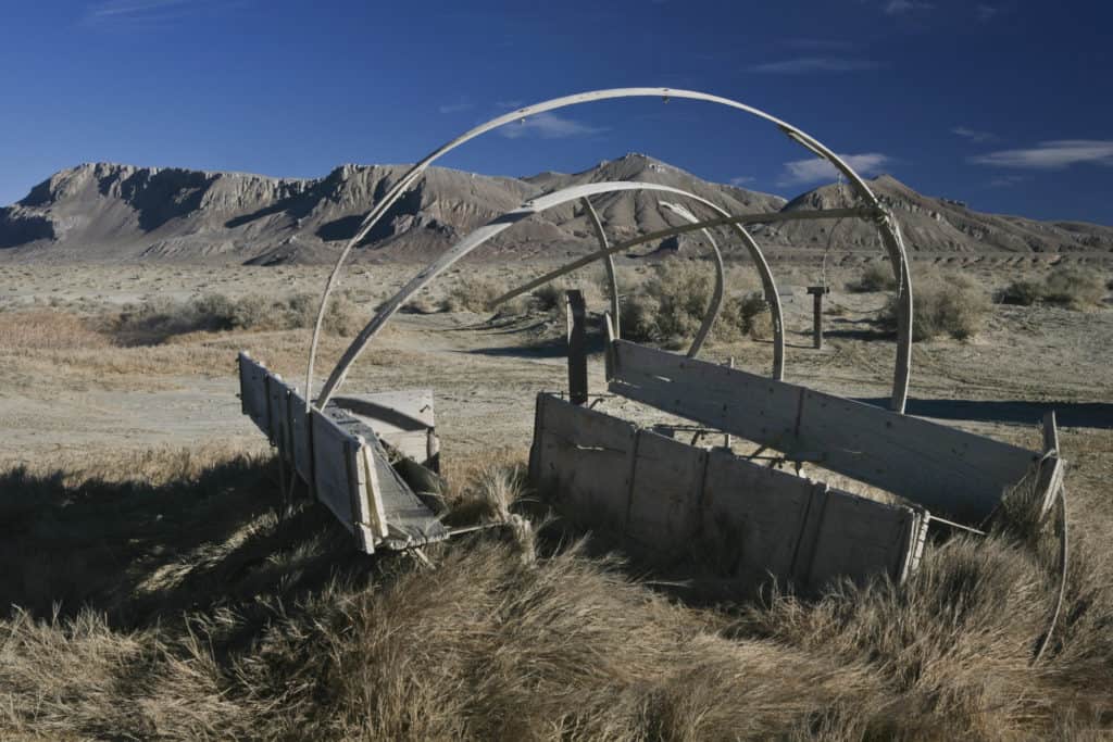 The broken remnants of an emigrant wagon sit along the California National Historic Trail. The California National Historic Trail is one of the 19 best national parks in Oregon and Washington.