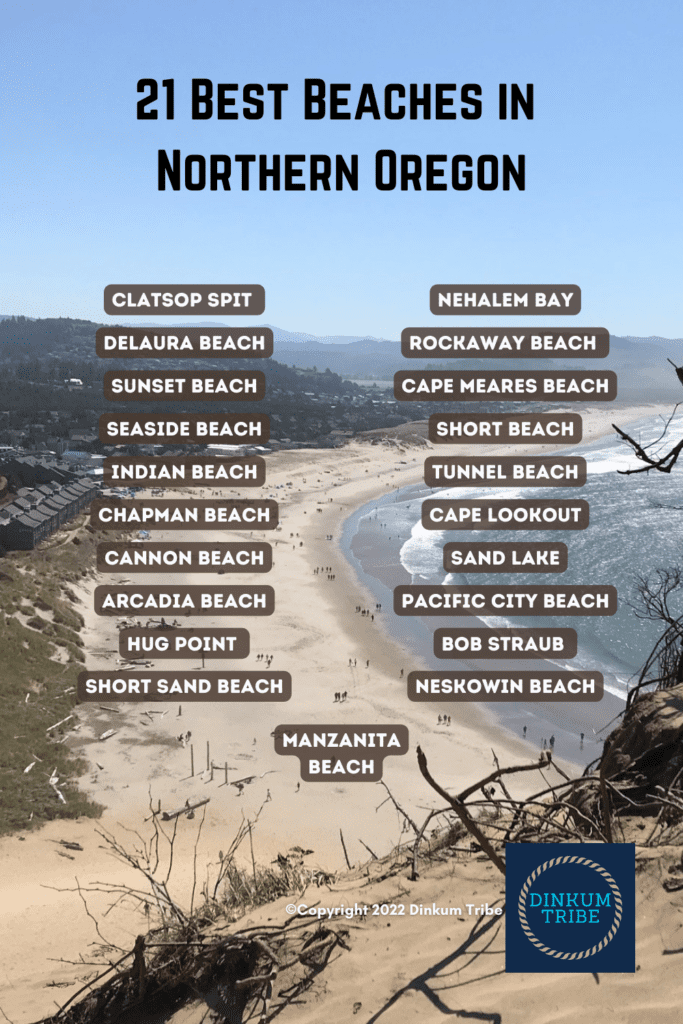 Graphic list of 21 best beaches in Northern Oregon.