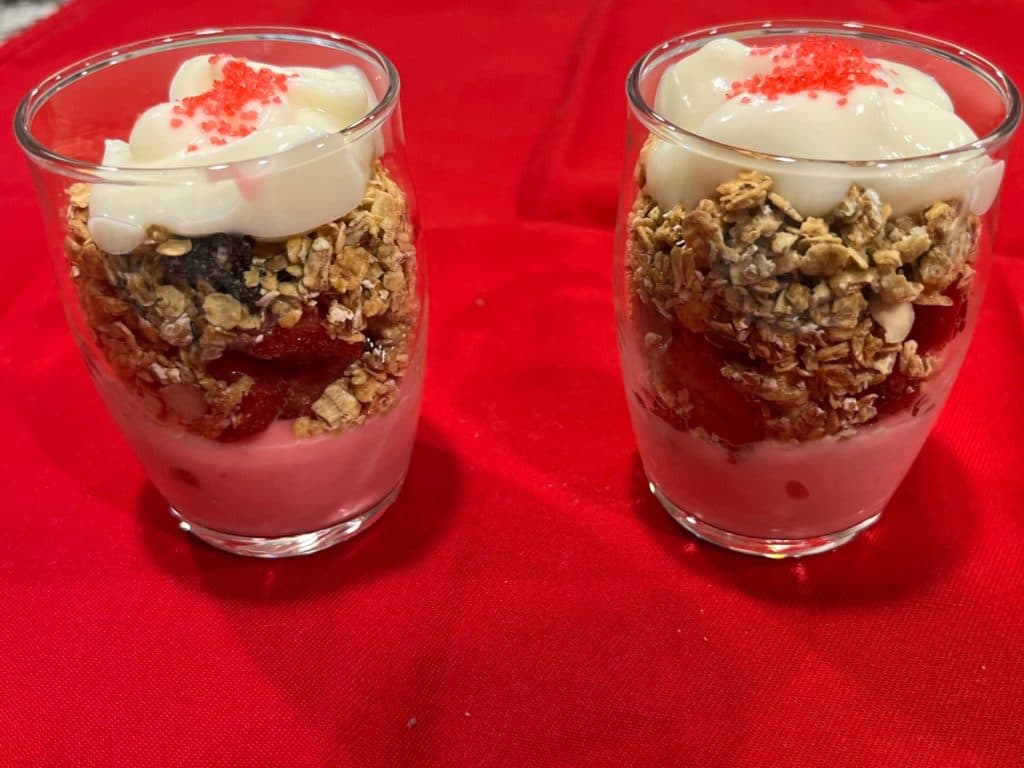 Yogurt parfaits for Valentine's breakfast ideas kids.