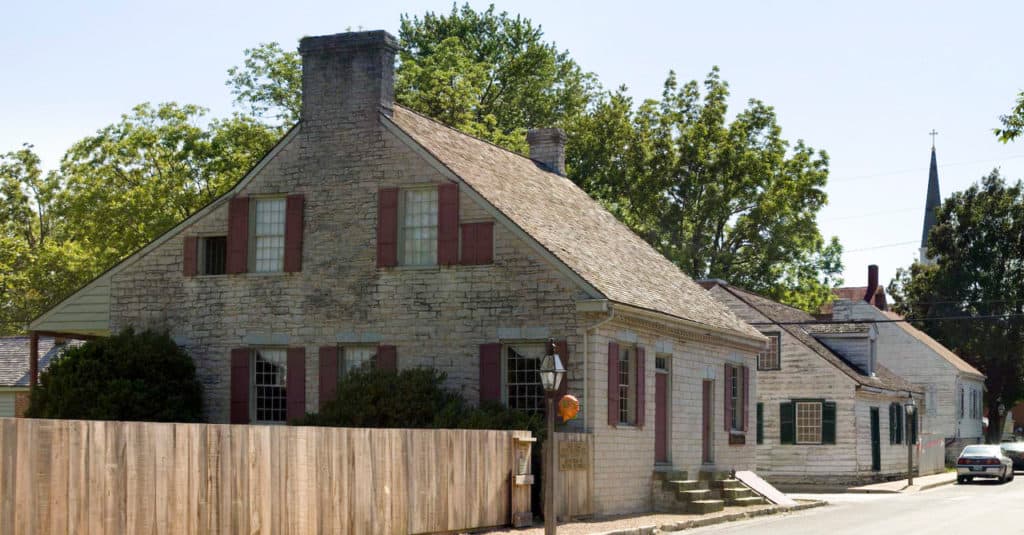 French colonial buildings line a street at Ste. Genevieve National Historical Park. 