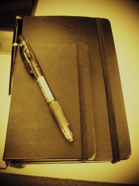 A stylized picture shows one small planner stacked on top of another planner. Both planners have pens.