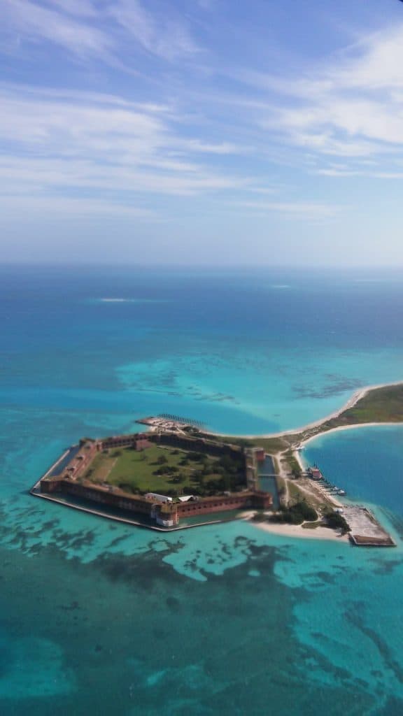 Tropical waters surround historic Fort Jefferson at Dry Tortugas National Park.