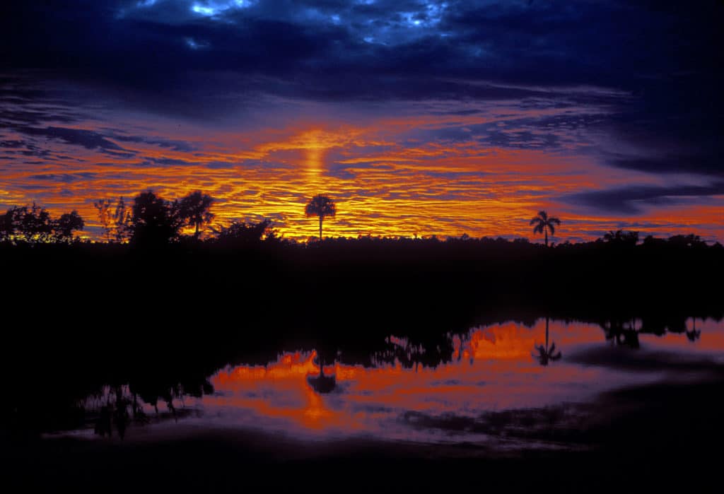 Sunset sets the clouds aglow at Everglades National Park. Everglades National Park is one of the best national parks to visit in November and December.