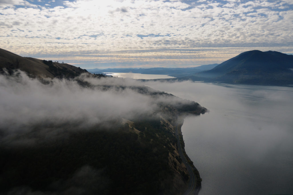 A photo of Clear Lake from high up in the air.