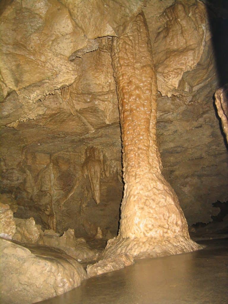 An enormous pillar of marble stands in the Oregon Caves at Oregon Caves National Monument and Preserve.