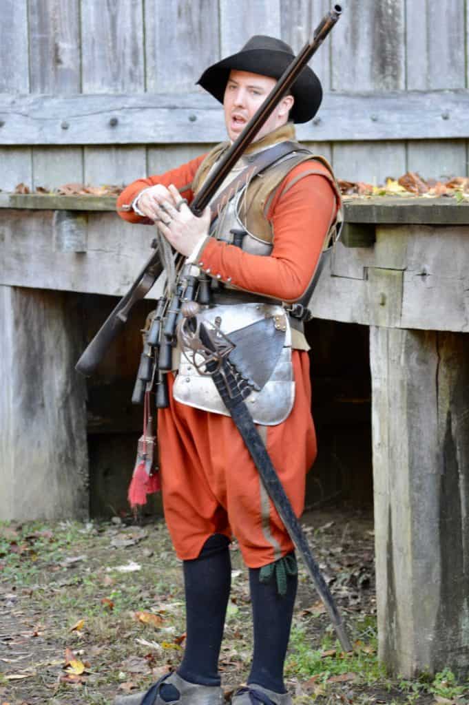 Jamestown soldier historic reenactment. Winter activities for teens.