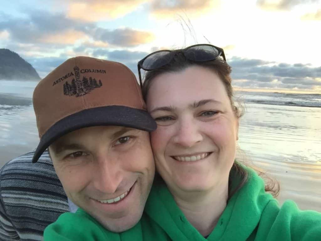A beautiful day at Seaside Oregon is a backdrop for a selfie of Jennifer and I on a couples getaway on the Oregon Coast.