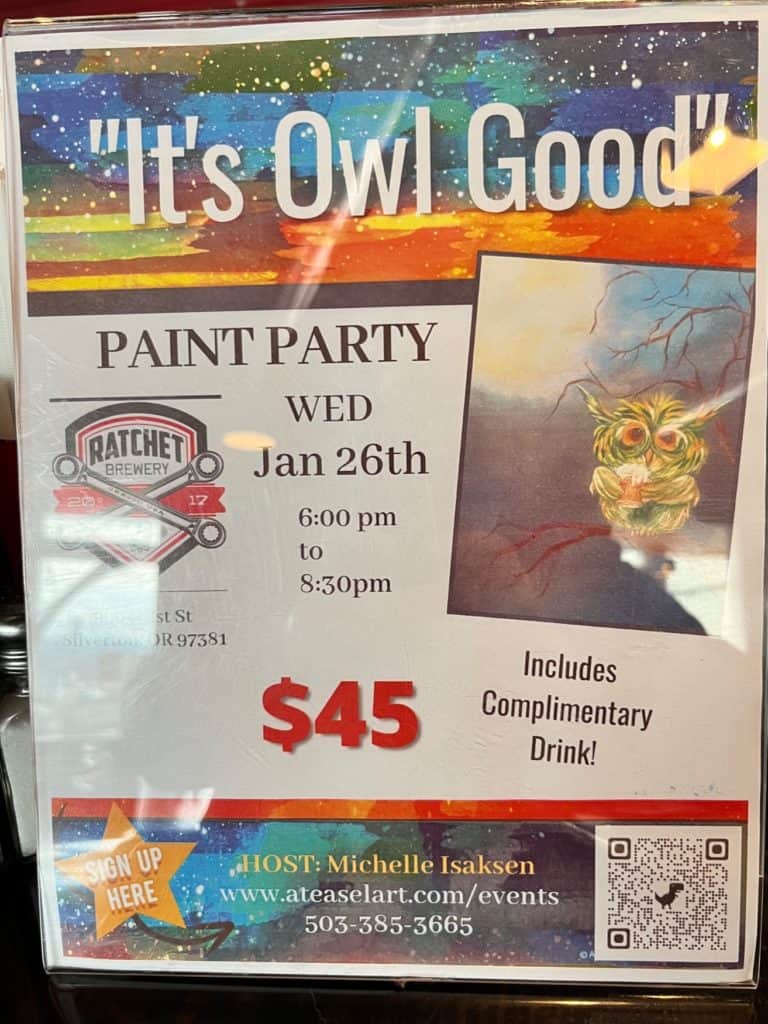 Paint Night flyer. Ratchet Brewery review.