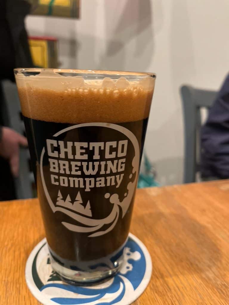 A glass of Block & Tackle Imperial Stout at Chetco Brewing Company.