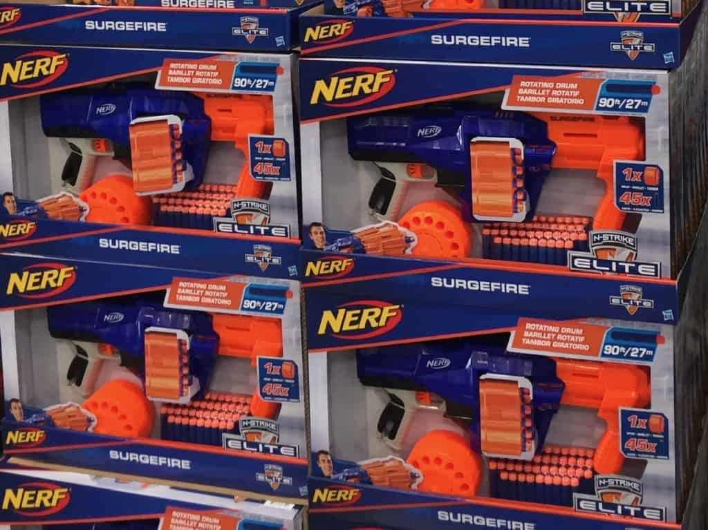 Nerf guns and darts on display. Winter activities for teens.