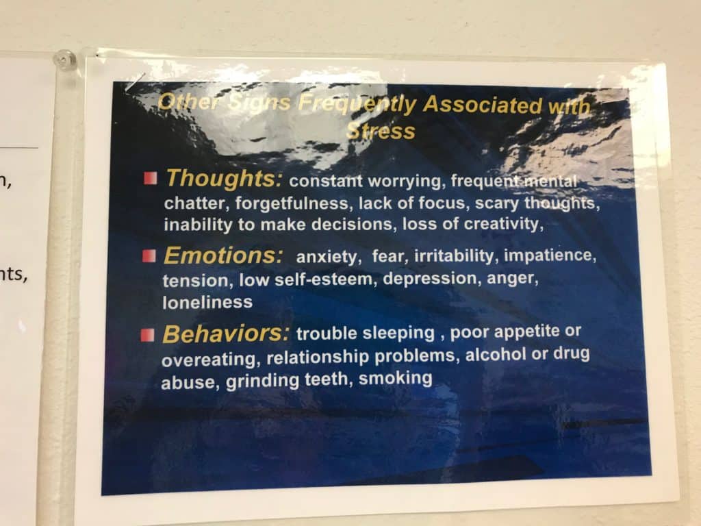 Doctor's office poster listing signs of stress. Can anxiety cause TMJ?