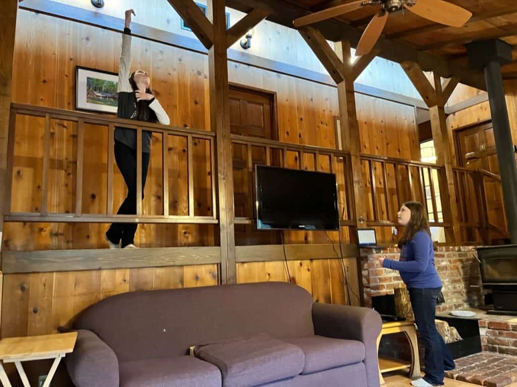 Our daughters act out a part of Romeo and Juliet at our lodge.