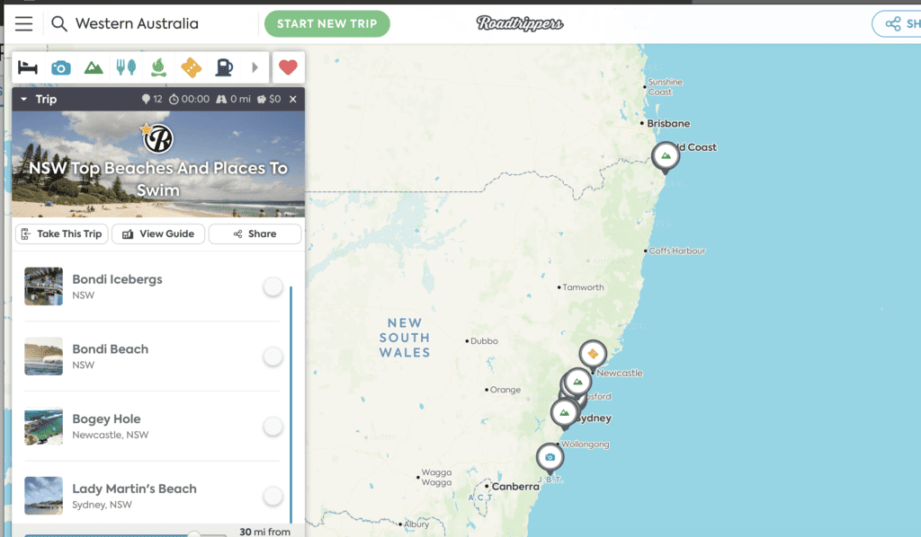 Screenshot of Travel guide for NSW top beaches and places to swim.