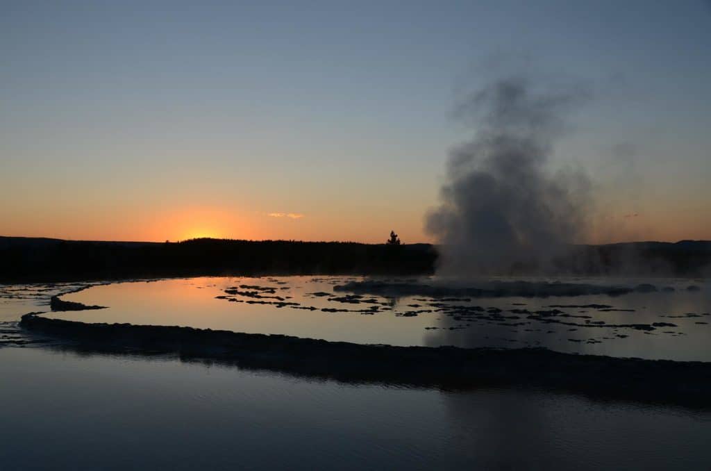 Steam arises from a super-heated spring at Yellowstone National Park.