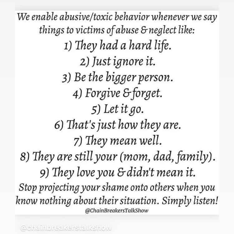 Statements that enable abuse, from ChainBreakersTalkShow. Reaction to boundaries.
