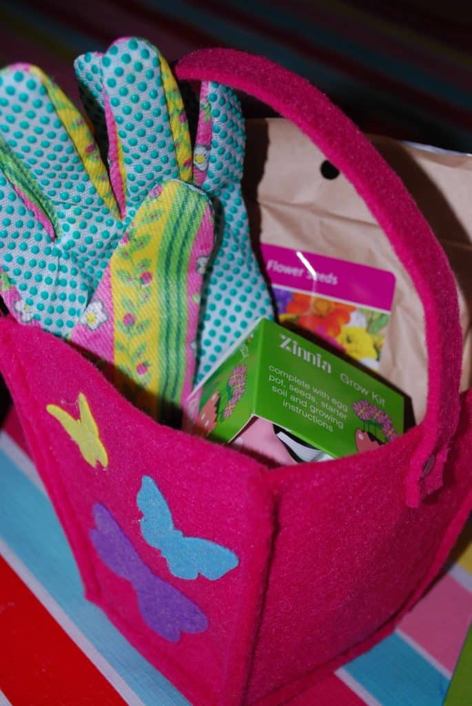 Felt Easter basket with flower seeds. non candy ideas for easter baskets