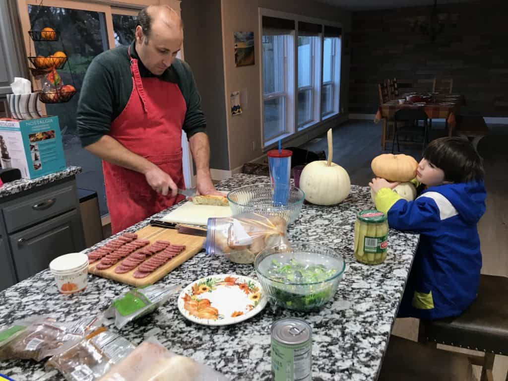 Food preparation by a dad. protecting kids from toxic family