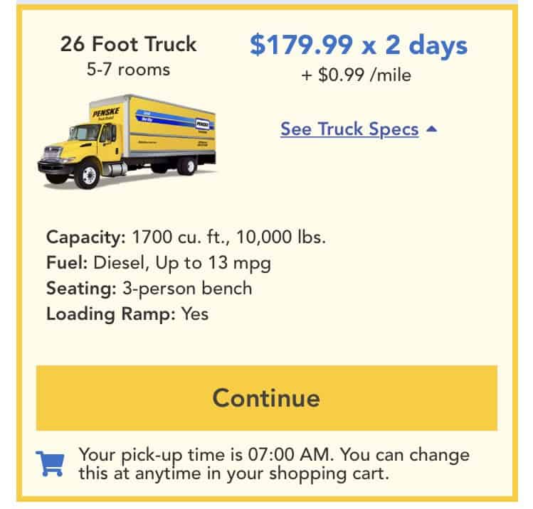 Rental truck screenshot of fees. We decided to move due to leaders ignoring spiritual abuse.