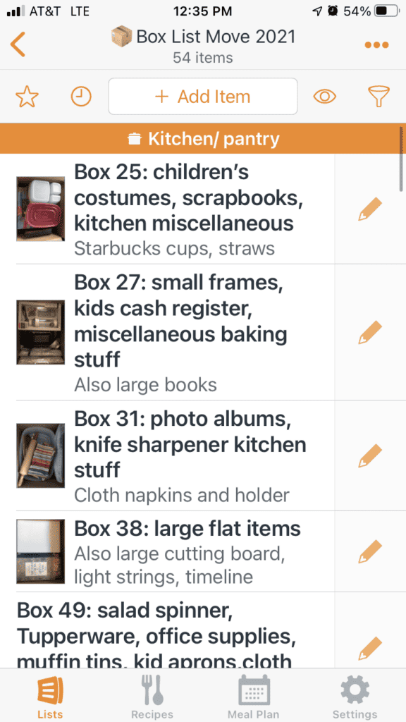 Screenshot of packing box list. ignoring spiritual abuse.