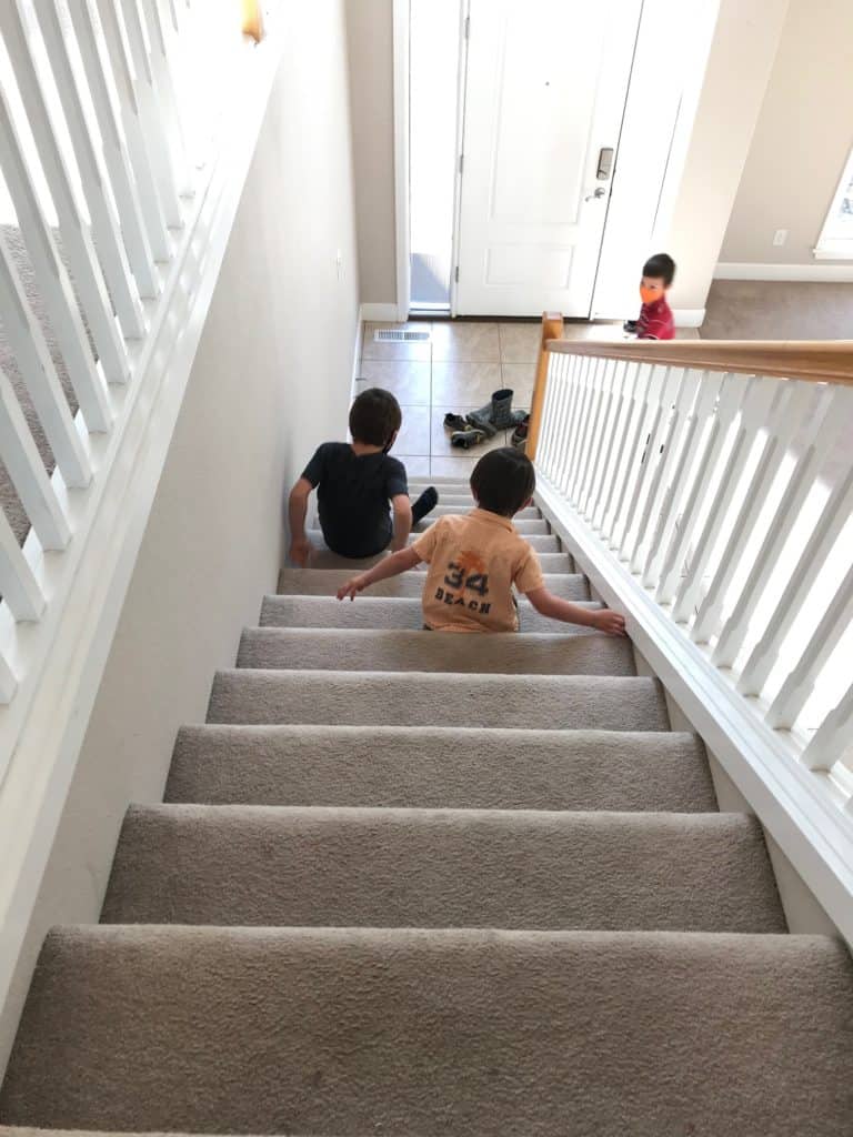 Boys sliding down stairs. Ignoring spiritual abuse.