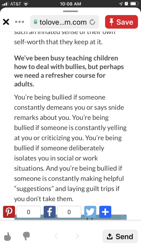 Adult bullying behaviors (screenshot from blog post).