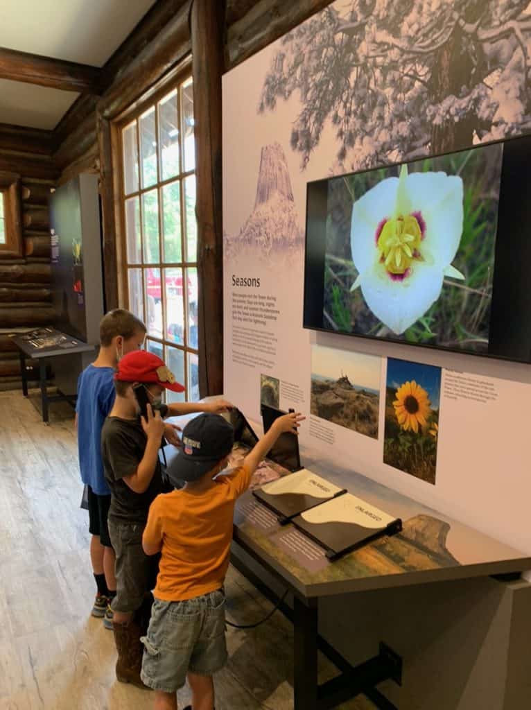 Children study the flora and fauna of Devil's Tower National Monument in the park's historic visitor center.
