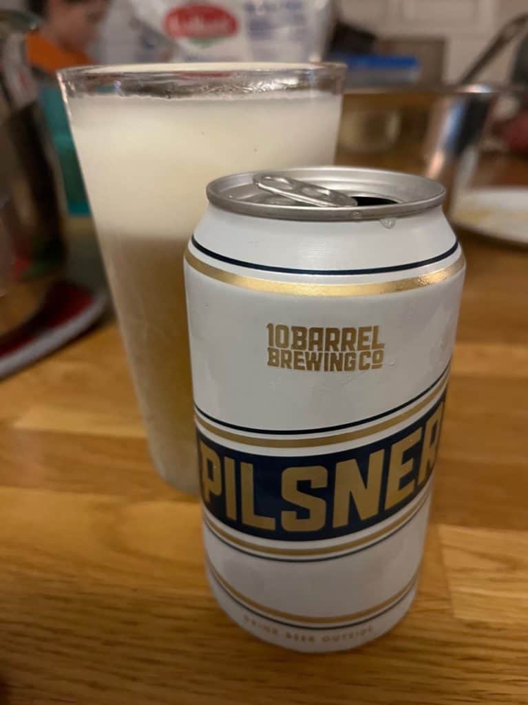 An empty can of 10 Barrel's Pilsner stands in from of a full, chilled glass.
10 Barrel Brewing is another good place to go after exploring the breweries in Redmond Oregon.