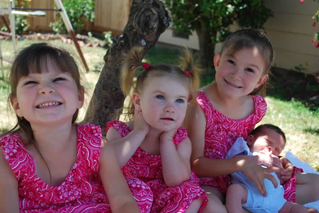 Three girls in pink dresses and a baby boy. No contact with toxic family.