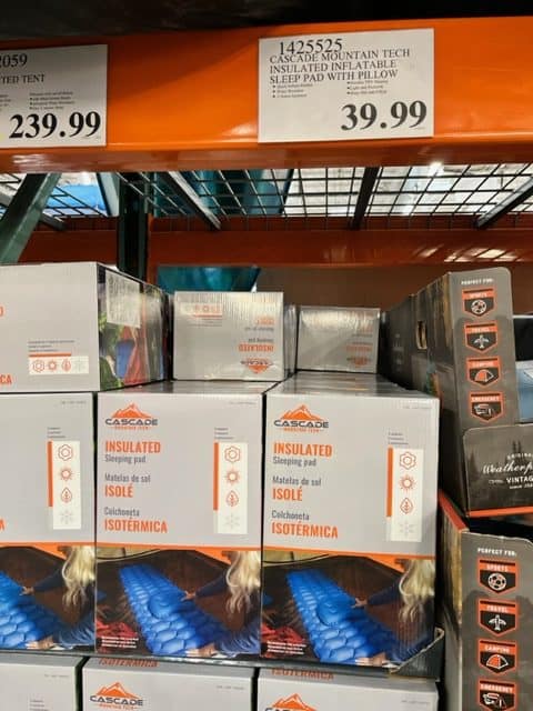 Costco sleeping pads display. Camping gifts for kids.