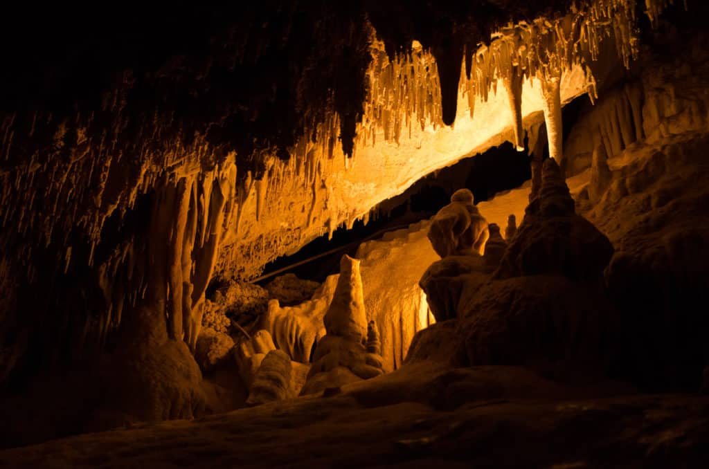 Limestone formations cover a room at Lewis & Clark Caverns State Park.