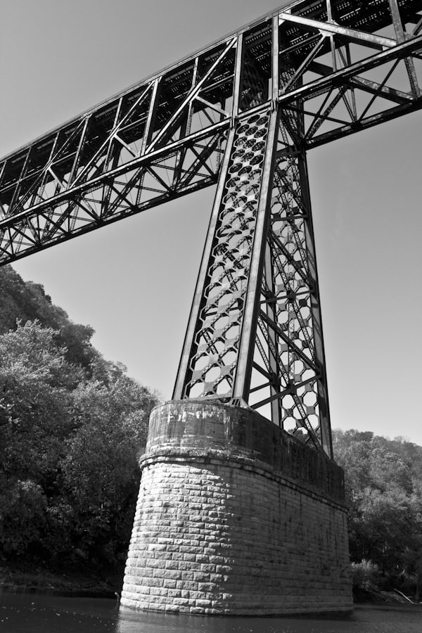 A stong steel framework holds up a section of the High Bridge of Kentucky.