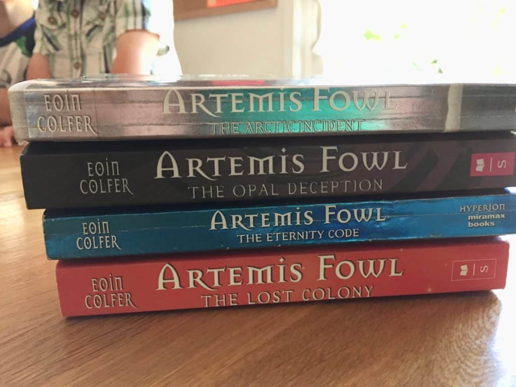 Artemis Fowl book spines. science fiction books for 5th graders